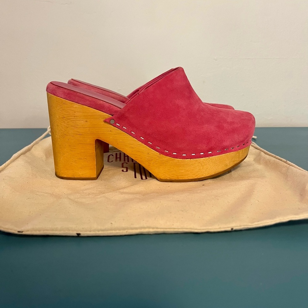 Charlotte Stone Pink Suede Marlo Platform Clogs